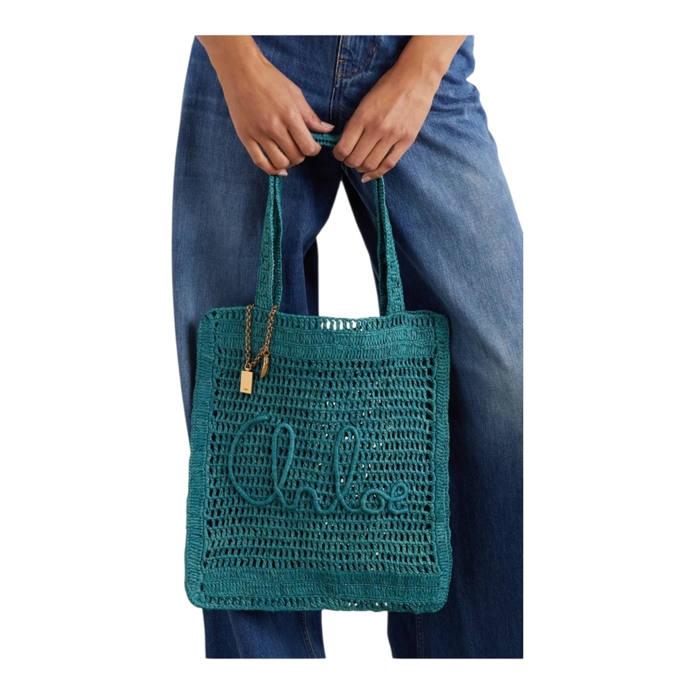 Chloe Teal Crochet Tote Bag